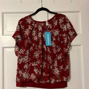 NWT Red floral top